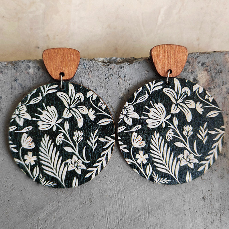 1 pair bohemian flower wood women's drop earrings