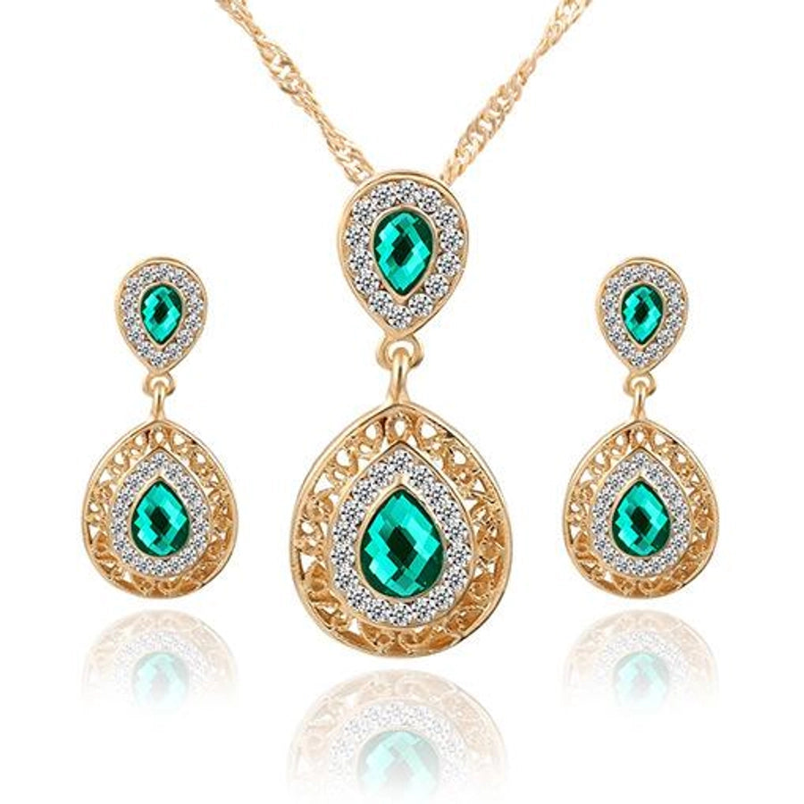 womens electroplating alloy water drop pendant jewelry three-piece pj190422118732