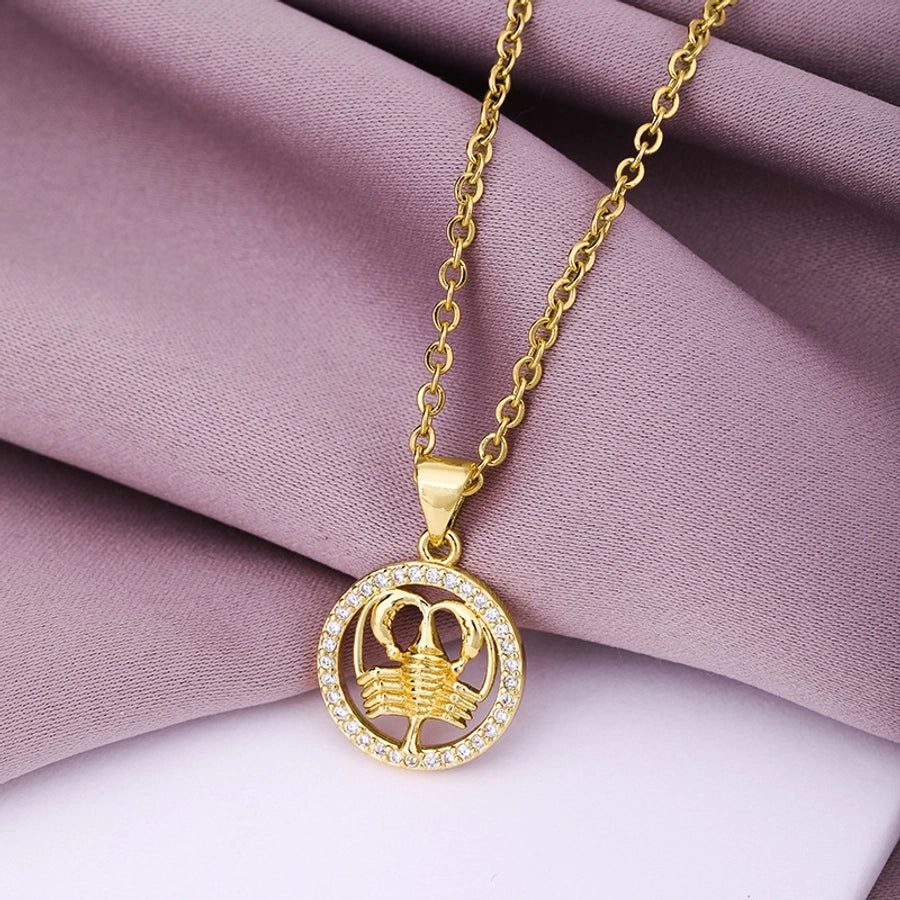 fashion twelve constellation copper inlaid zircon gold plated stainless steel pendant necklace