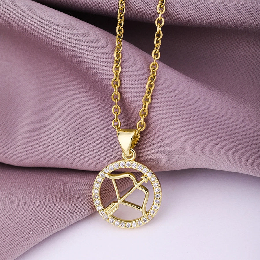 fashion twelve constellation copper inlaid zircon gold plated stainless steel pendant necklace