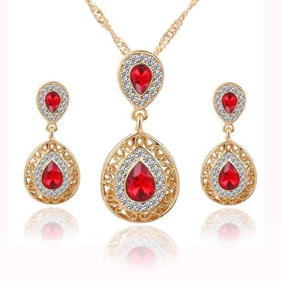 womens electroplating alloy water drop pendant jewelry three-piece pj190422118732