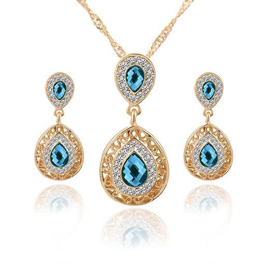 womens electroplating alloy water drop pendant jewelry three-piece pj190422118732