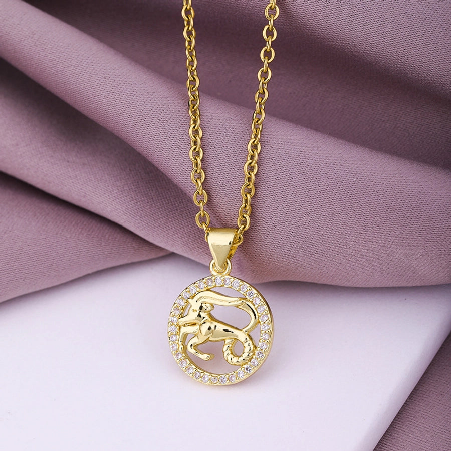 fashion twelve constellation copper inlaid zircon gold plated stainless steel pendant necklace