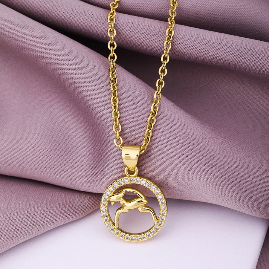 fashion twelve constellation copper inlaid zircon gold plated stainless steel pendant necklace