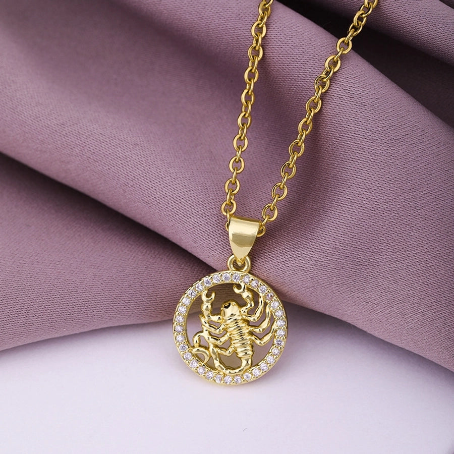 fashion twelve constellation copper inlaid zircon gold plated stainless steel pendant necklace